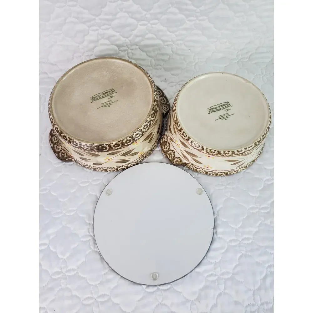 Temptations By Tara Old World Ovenware Baking Casserole Dishes Trivet 3 Pcs